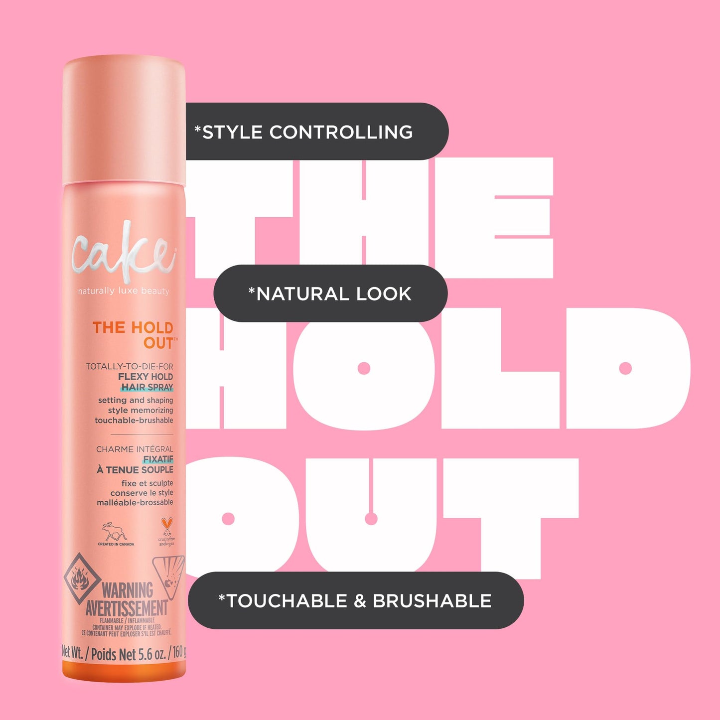 Cake Beauty Hairspray, The Hold Out – For Brushable, Touchable, Flexible Hold– Multi Tasking Styler- Vitamin E & Abyssinian Oil – For All Hair Types- 5.6 Oz. / 160 g