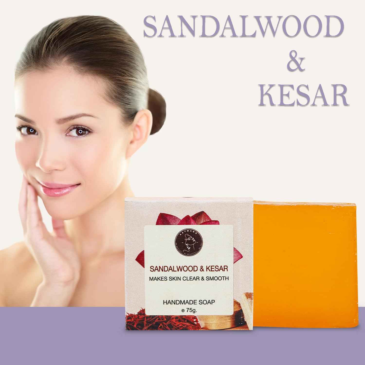 AATMANA Sandalwood Saffron Handmade Natural Bar Soap for Men & Women, Moisturizing Body & Face Soap, 7.9 Oz Soap Bars (3 Soap Set)