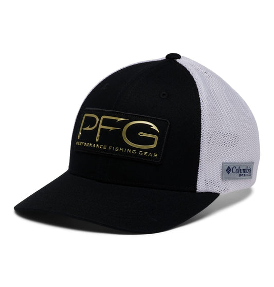 Columbia Unisex PFG Hooks Mesh Ball Cap-High Crown, Black/Gold, XX-Large