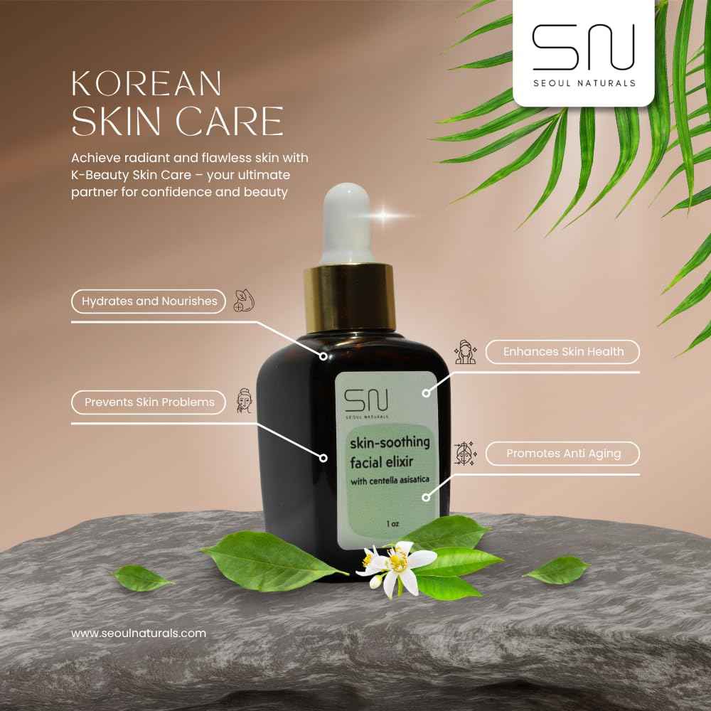 Seoul Naturals Facial Elixir with Centella Asiatica, K Beauty, Unscented, 1 fl oz