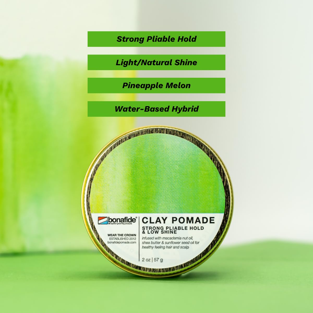 Bona Fide Pomade, Clay Pomade 2 oz. | Strong Pliable Hold & Low Shine, infused with natural ingredients that promote hair and scalp health