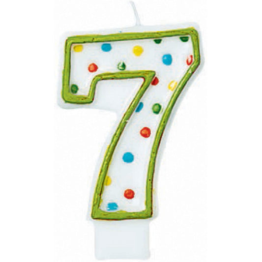 Polka Dots #7 Flat Molded Multicolor Wax Candle - 3" (1 Pc) - Ideal for Birthday & Celebration Cake Décor