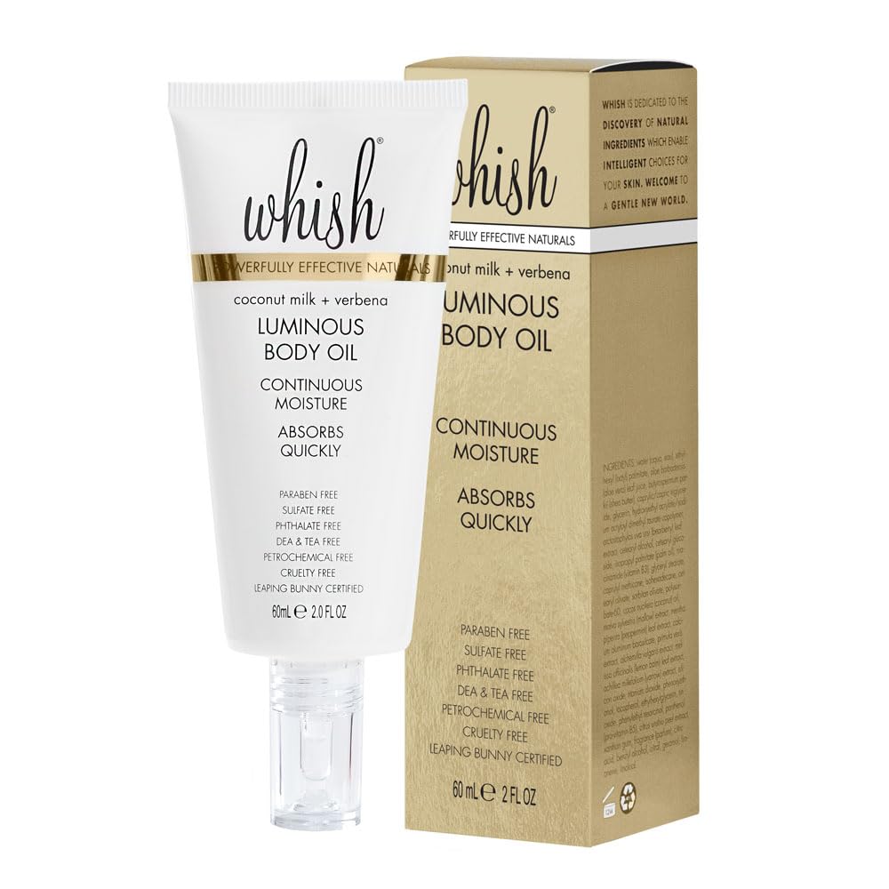 Whish Coconut Milk + Verbena Luminous Body Oil - Moisturizing Scented Body Oil with Peptides - Quick-Drying - Soothes & Firms Skin - 2 fl oz