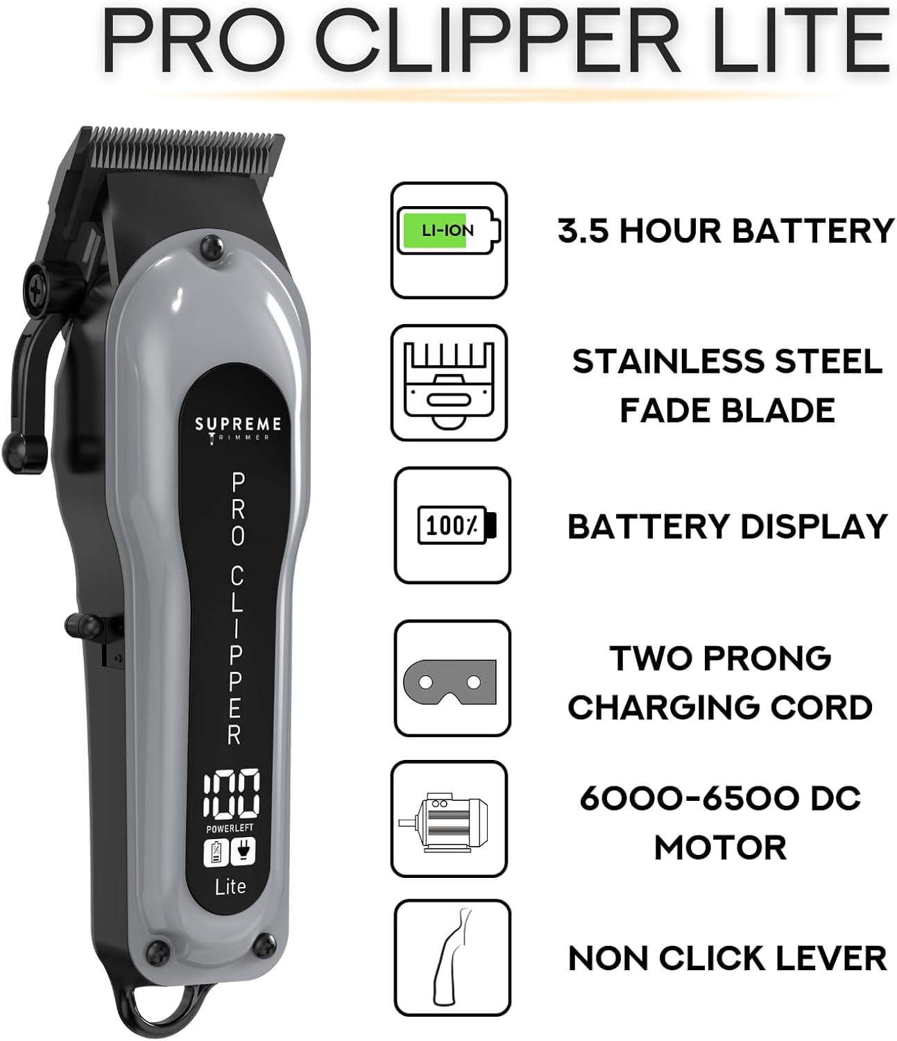Professional Hair Clipper Set - Supreme Trimmer Pro | 210 Min Run Time, Fade Blade, Comb & Scissors Included