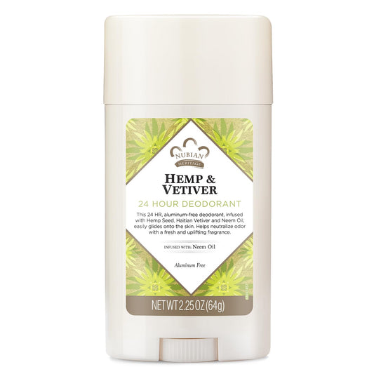 Nubian Heritage Aluminum-Free Deodorant, Indian Hemp & Haitian Vetiver – Natural Deodorant with Organic Shea Butter, Neem Oil, and Aloe Vera, 2.25 Oz