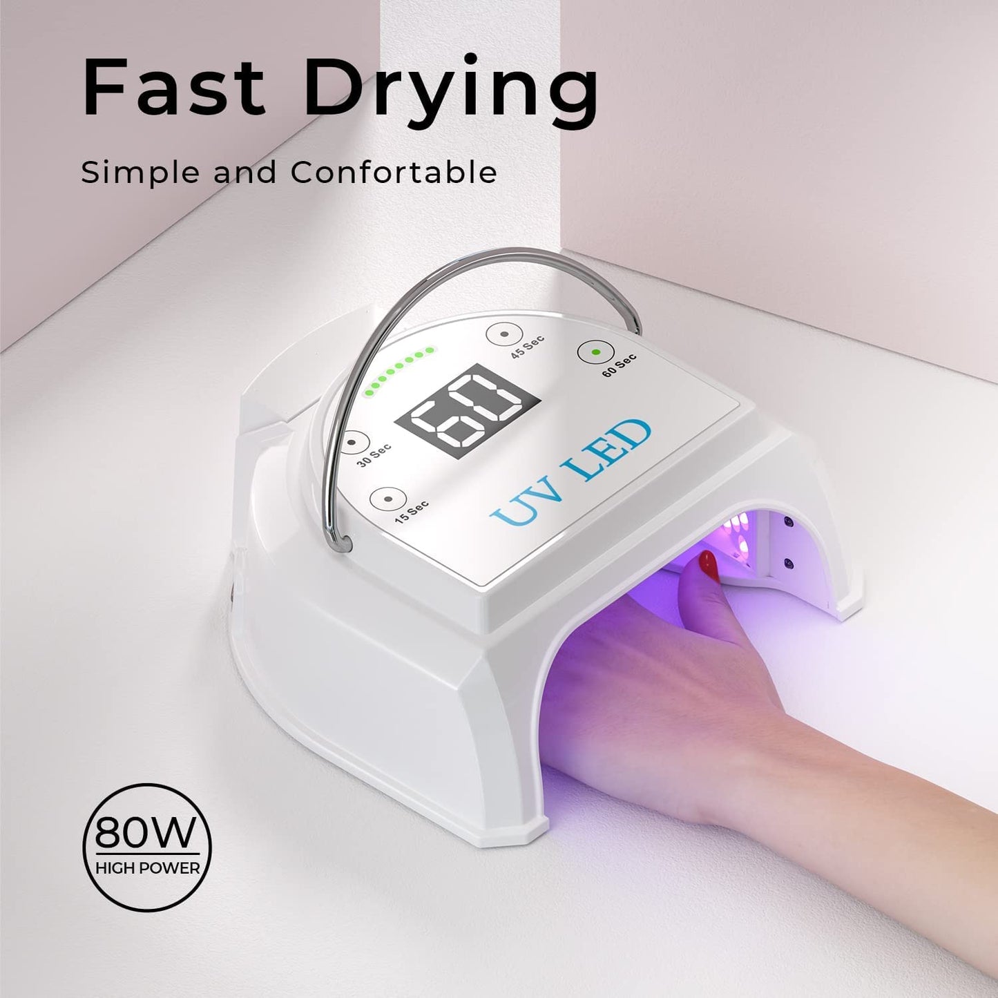 Gelpal 80W Professional Cordless UV LED Nail Lamp, UV Lights for Nails with 45 Beads and Rechargeable Battery, Portable LED Gel Nail Curing Dryer, Nail Polish Machine for Salon or Home, White