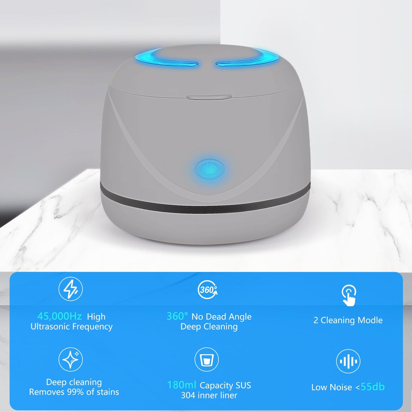 Ultrasonic denture cleaner for dentures, mouth guards, braces, toothbrush heads, jewelry - 45 kHz Ultrasonic Retainer Cleaner (Black)