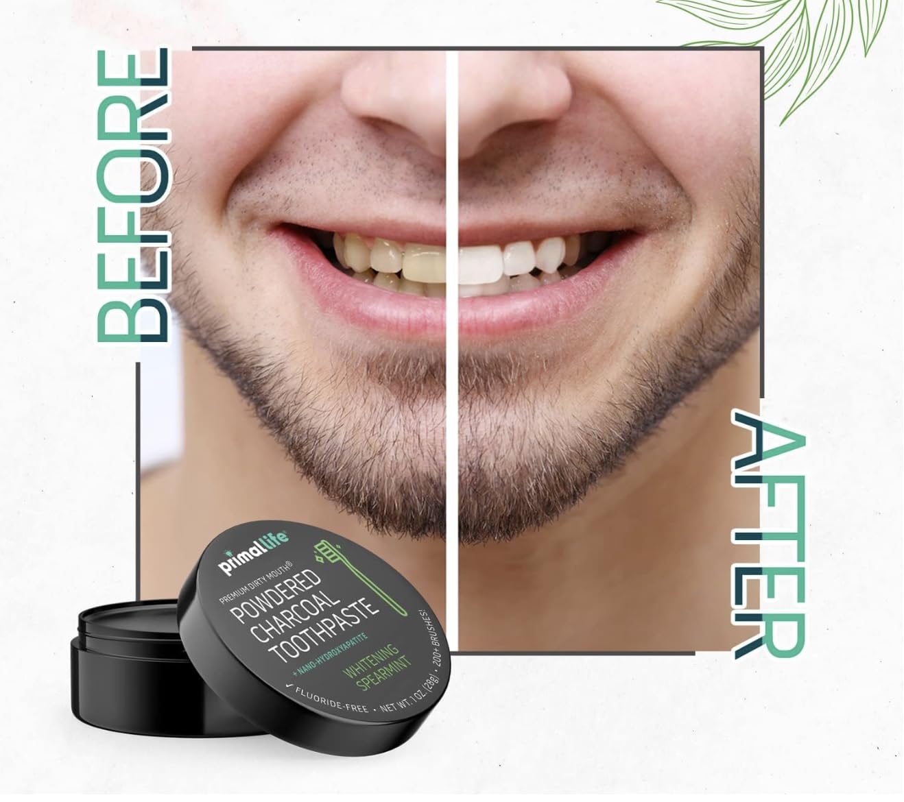 2 Pack of Primal: Life Organics! - Dirty Mouth Toothpowder, Activated Charcoal Tooth Cleaning Powder, Essential Oils with Kaolin & Bentonite Clay, Organic, Whitening Spearmint, 1 oz +LuxProdX Sticker