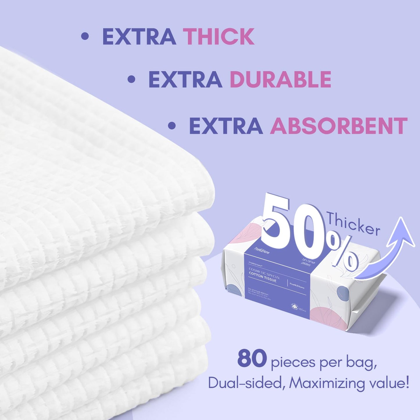 PoeticEHome Extra Thick Face Towels Disposable | Cotton Soft Dry Wipes Biodegradable for Facial Cleansing & Makeup Remover (4 Pack)