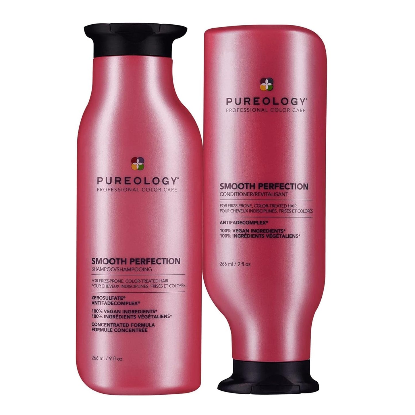 Pureology Smooth Perfection Shampoo & Conditioner Set - Smooths Hair & Controls Frizz For Color Treated Hair, Sulfate-Free & Vegan, 9 Fl Oz