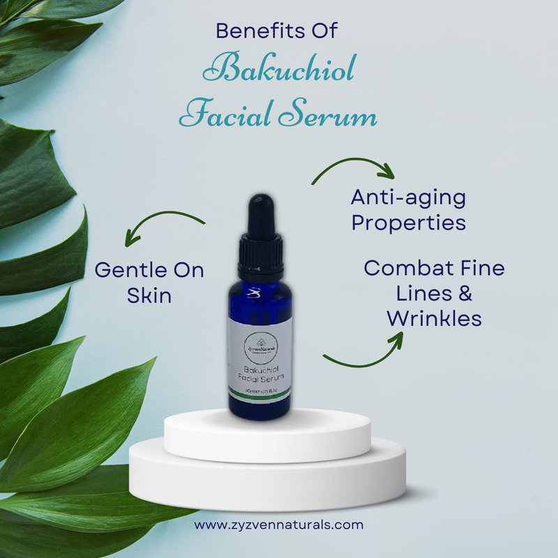 Zyzven Naturals Bakuchiol Facial Serum 30ml 1.05fl.oz Anti Aging, Wrinkles, Fine Lines & Dark Spots Reduction Serum