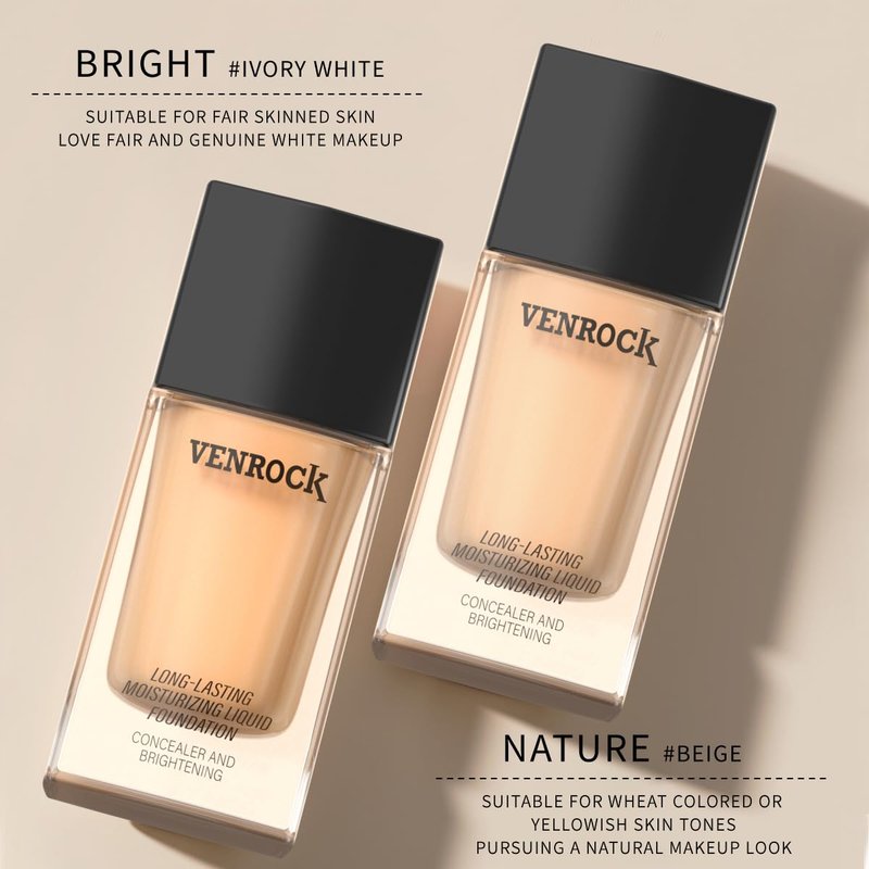 VENROCK 24HR Long-Lasting Moisturizing Liquid Foundation | Radiant, Waterproof, Concealing & Oil-Control (01# Ivory White, 30ml)