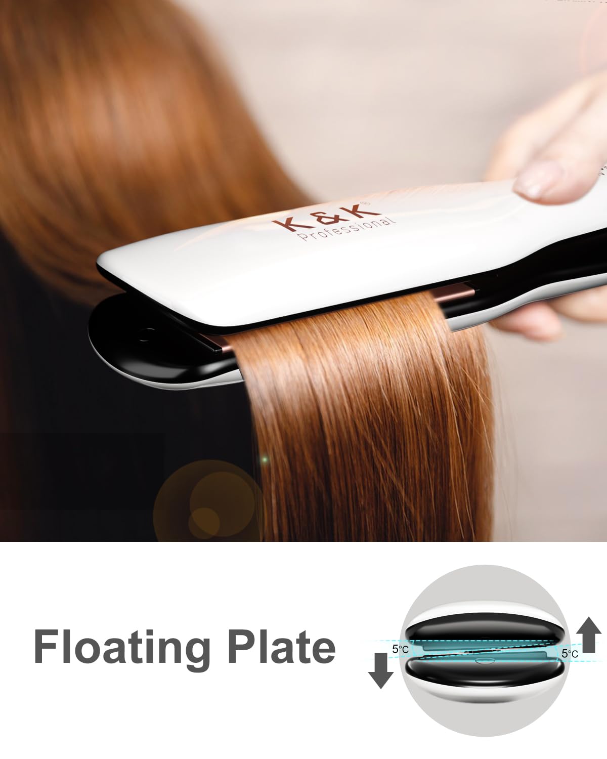 K&K Wide Hair Straightener Iron, Ceramic Tourmaline Coating 1.5 Inch Flat Iron for Long Hair, Professional Keratin Therapy Straighteners for Less Frizz, Shinier & Smoother Hair, Hair Styling Tools