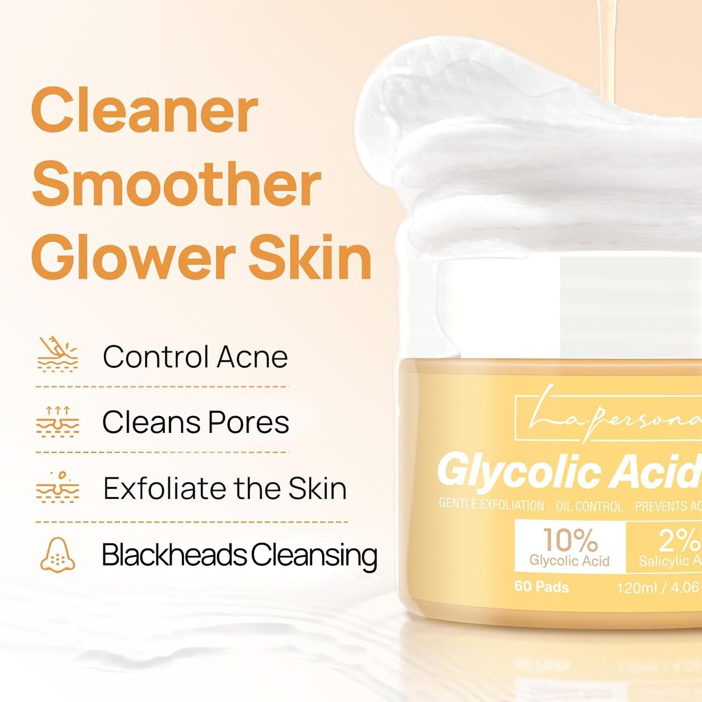 Glycolic Acid Pads, Gentle Resurfacing Exfoliates & Cleans Pores 60 Pads