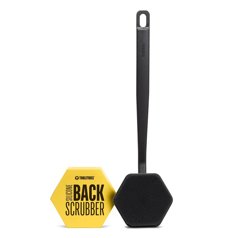 TOOLETRIES Silicone Back Scrubber for Shower, Exfoliating Body & Bath Brush, Long Ergonomic Handle, Non-Slip Grip for Hard-to-Reach Areas, Hygienic Silicone Bath Accessory for Men & Women - Charcoal