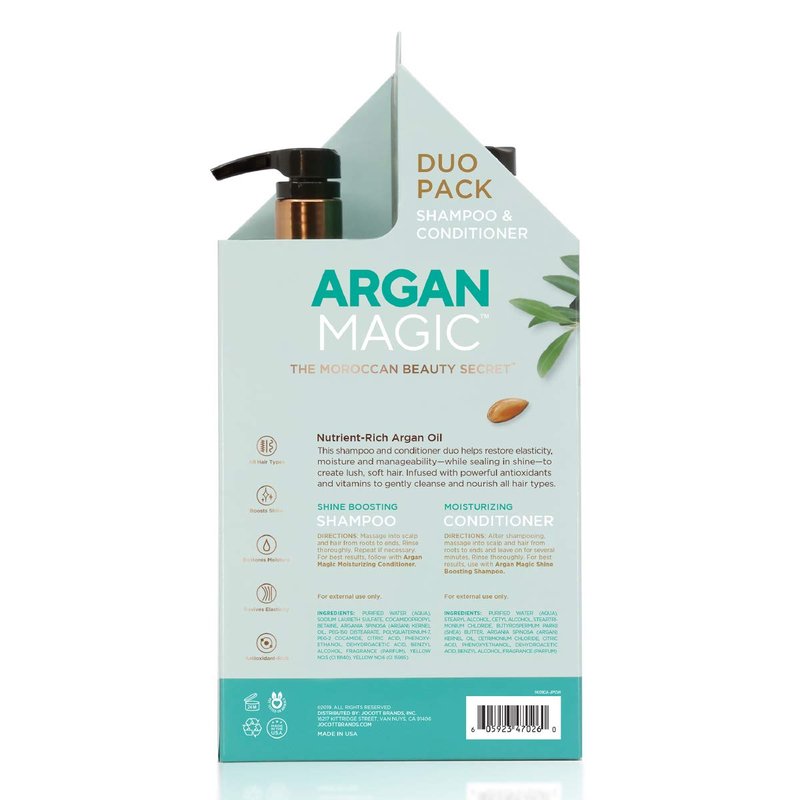 Argan Magic Shine Boosting Shampoo & Moisturizing Conditioner Duo - Gently Cleanses, Boosts Shine, Controls Frizz, Restores Moisture, Detangles | Paraben Free, (32 oz)
