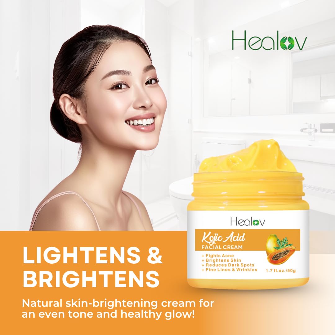 Kojic Acid Cream – Skin Brightening Cream for Age Spots, Hyperpigmentation, Intimate Areas – Dark Spot Remover, Reduces Acne, Scars, and Evens Tone – Kojic Acid Lotion for Brighter, Glowing Look