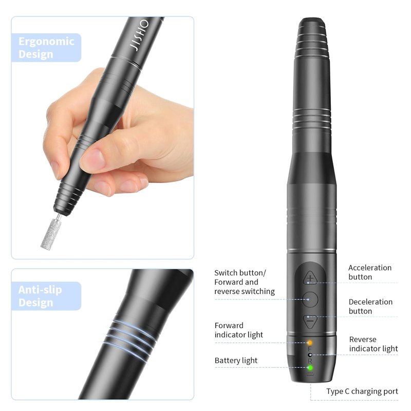 Portable Electric Nail Drill - 15000 RPM Cordless Nail File | 7-in-1 Acrylic Nail Kit for Beginners & Professionals - Light Gray