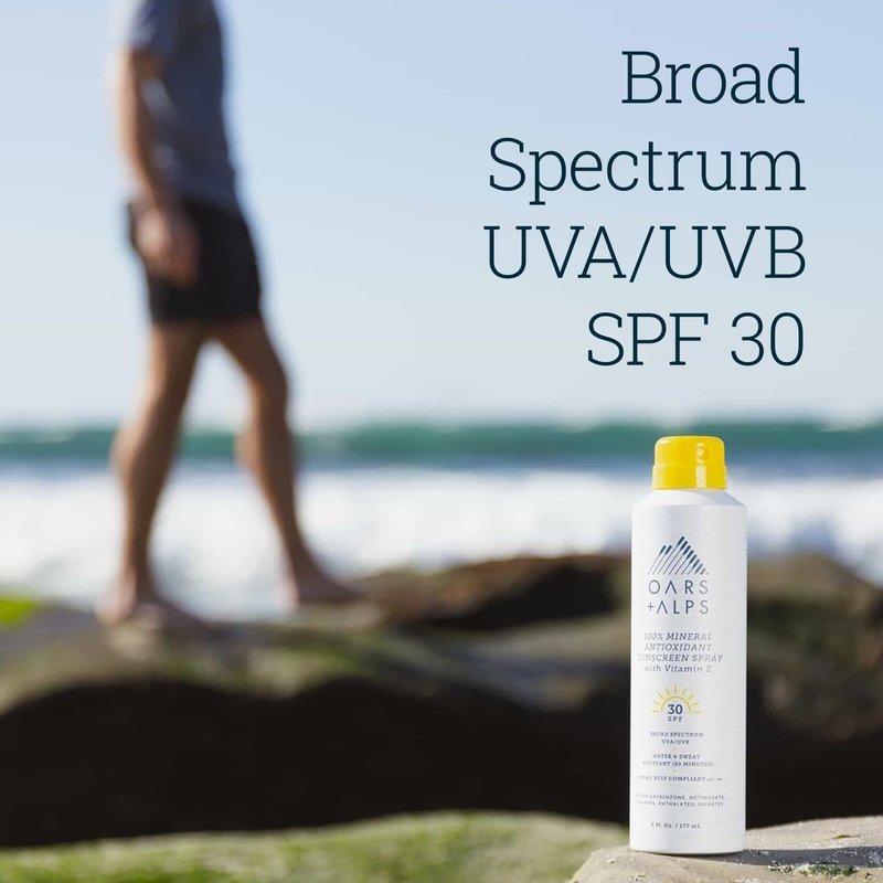 Oars + Alps Mineral Sunscreen Spray for Body, Water & Sweat Resistant, Infused with Vitamin E & Antioxidants, All Skin Types, Lightweight, Hydrating, SPF 30, 6oz