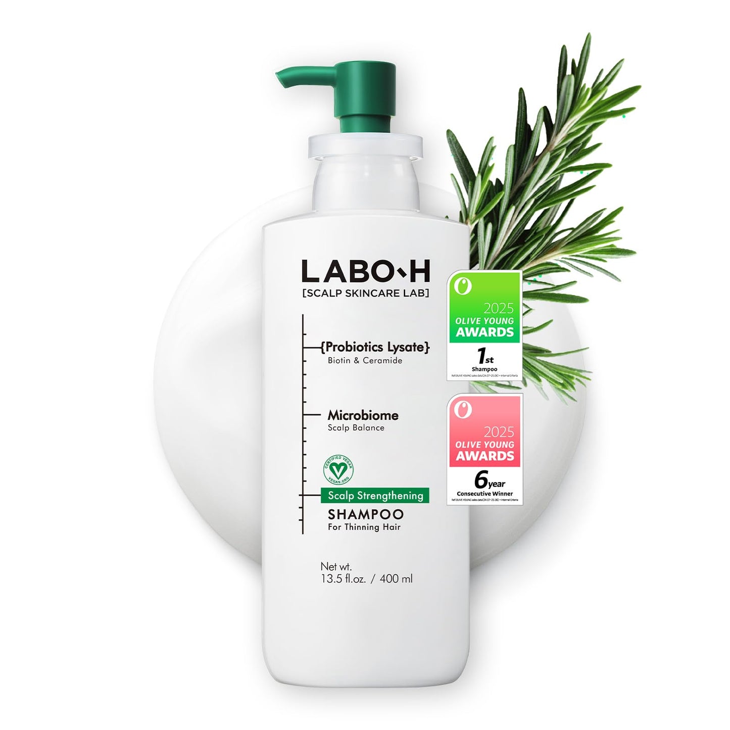 LABO.H Scalp Strengthening Shampoo for Hair Growth & Anti-Loss | Vegan Ceramide Haircare Routine with Rosemary Oil, Biotin and Caffeine, Paraben Free, Korean Hair Care, 13.5 Fl. oz.