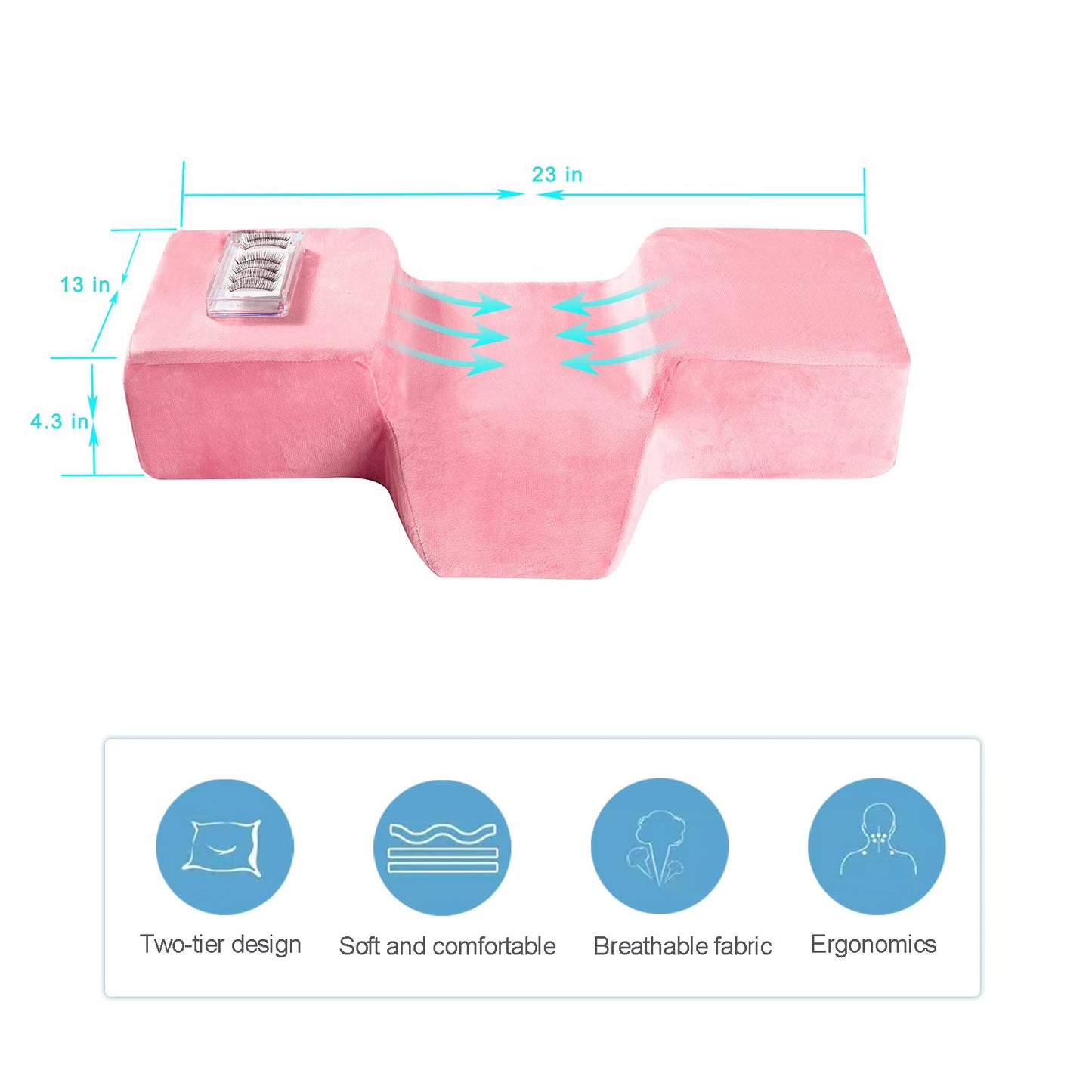 Beauty Salon Eyelash Extension Pillow Memory Foam Lash Pillow with Velvet Pillowcase Ergonomic Curve Improve Cervical Pillows for Neck Pain(Pink)