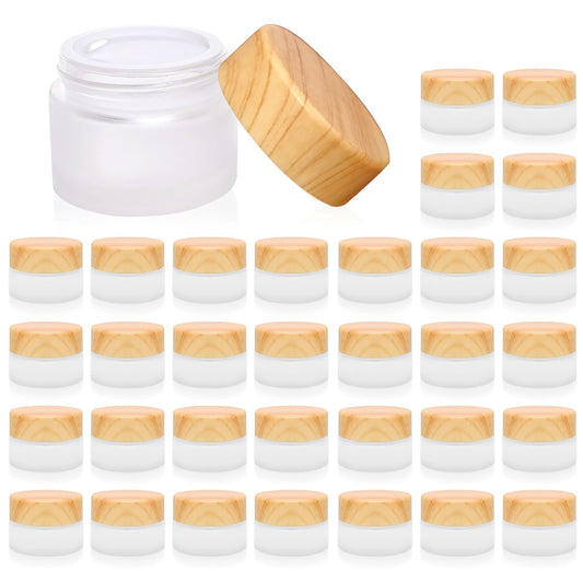 32 Pcs Glass Cosmetic Containers 5 Grams Round Frosted Cosmetic Jars with Leak proof lids Empty glass sample Jars Scrub Balm Lotions Sample Containers for Makeup Lotion Lip Balm Eye Cream