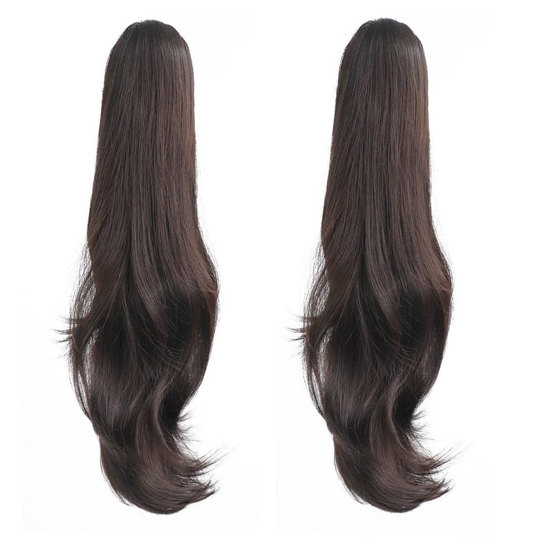 HSPJHTM Dark Brown Ponytail Extensions,2 PCS Ponytails Extensions for Women 24" Synthetic Claw Clip in Pony Tail Hair Extentions Halloween Fluffy Hairpiece for Daily Use