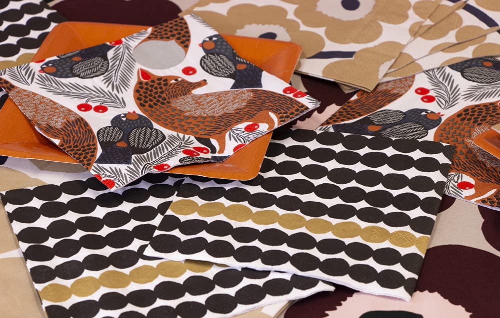 Boston International IHR Marimekko Lunch Paper Napkins, 6.5 x 6.5-Inches, Ketunmarja White