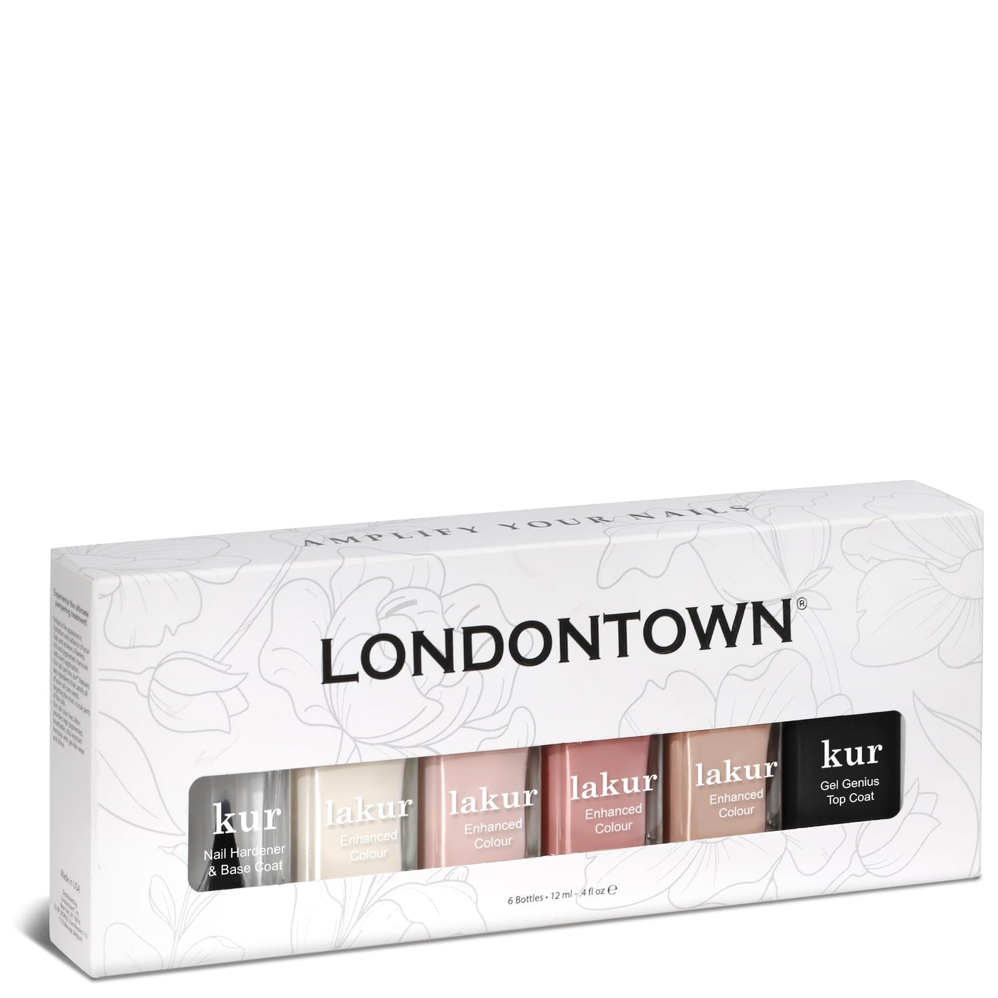 LONDONTOWN The Sophisticate Collection - Full Manicure Nail Polish Kit with Nail Hardener & Base Coat, Gel Genius Top Coat, and 4 Nail Color Shades, 0.40fl oz