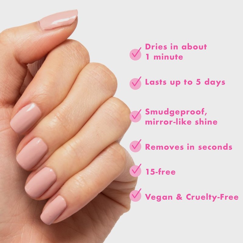 Quick Dry Nail Polish - Poodle Pink | Vegan, Smudgeproof & 15-Free | Lasts Up to 5 Days
