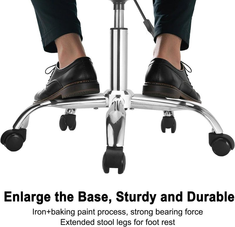 Height Adjustable Rolling Stool - PU Leather Swivel Chair for Home Office & Salon | Drafting Task Chair with Wheels