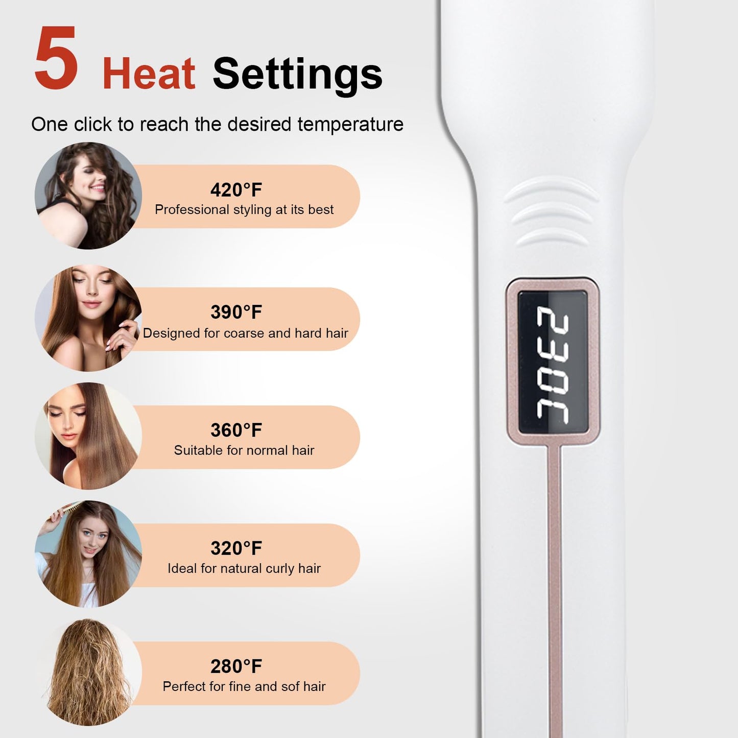 Layhou Adjustable Temperature Ceramic Hair Straightener Wide Board Iron, 360 Degrees Rotation, LED Display, 100 - 230, for All Hair Types and Lengths, Black