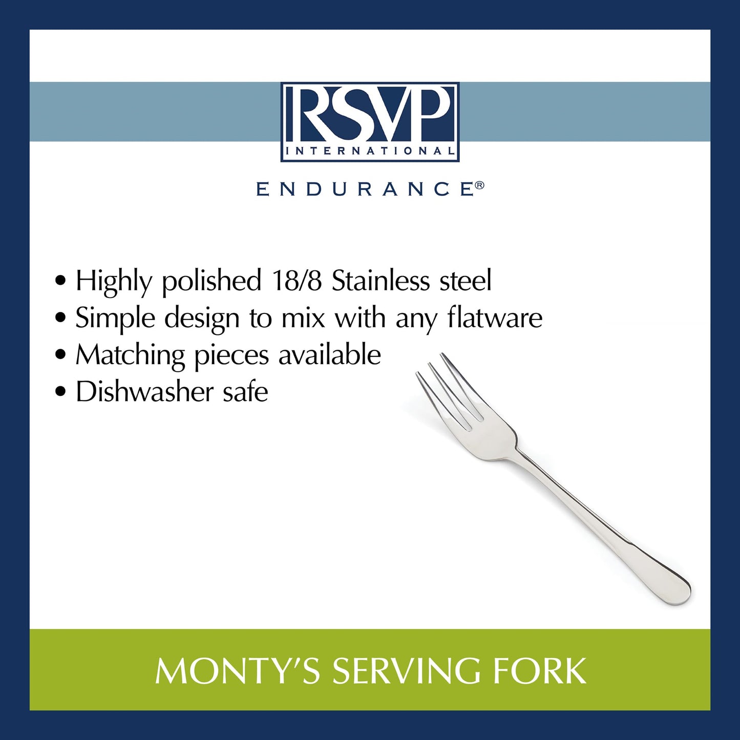 RSVP International Endurance Flatware Collection Stainless Steel, Dishwasher Safe, Serving Fork