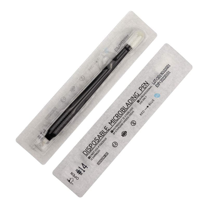 10pcs Disposable Microblading Manual Pen With Needle and Cap Permanent Makeup 14 Slope Blades 0.25MM,disposable blister package