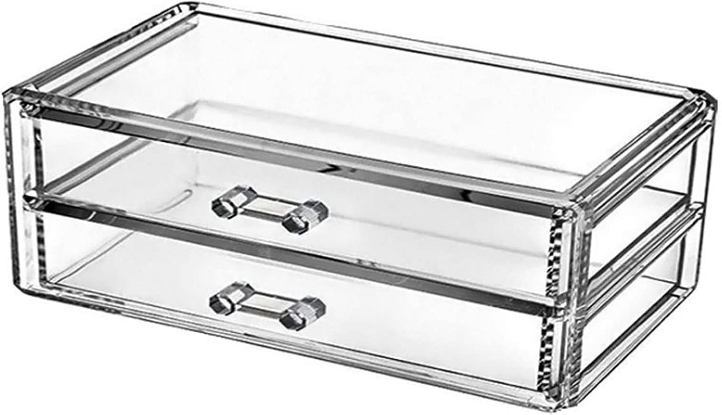 Acrylic Makeup Organizer - 2 Drawer Transparent Storage Box for Jewelry & Cosmetics | Dustproof Vanity Display