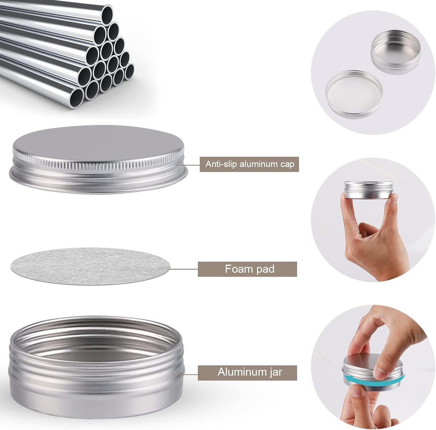 OBKJJ 78 Pcs 2 Oz Aluminum Tin Cans Round Cans with Screw Lids, Refillable Cosmetic Metal Containers Food Candle Containers with Screw Tops for Crafts, Food Storage, DIY
