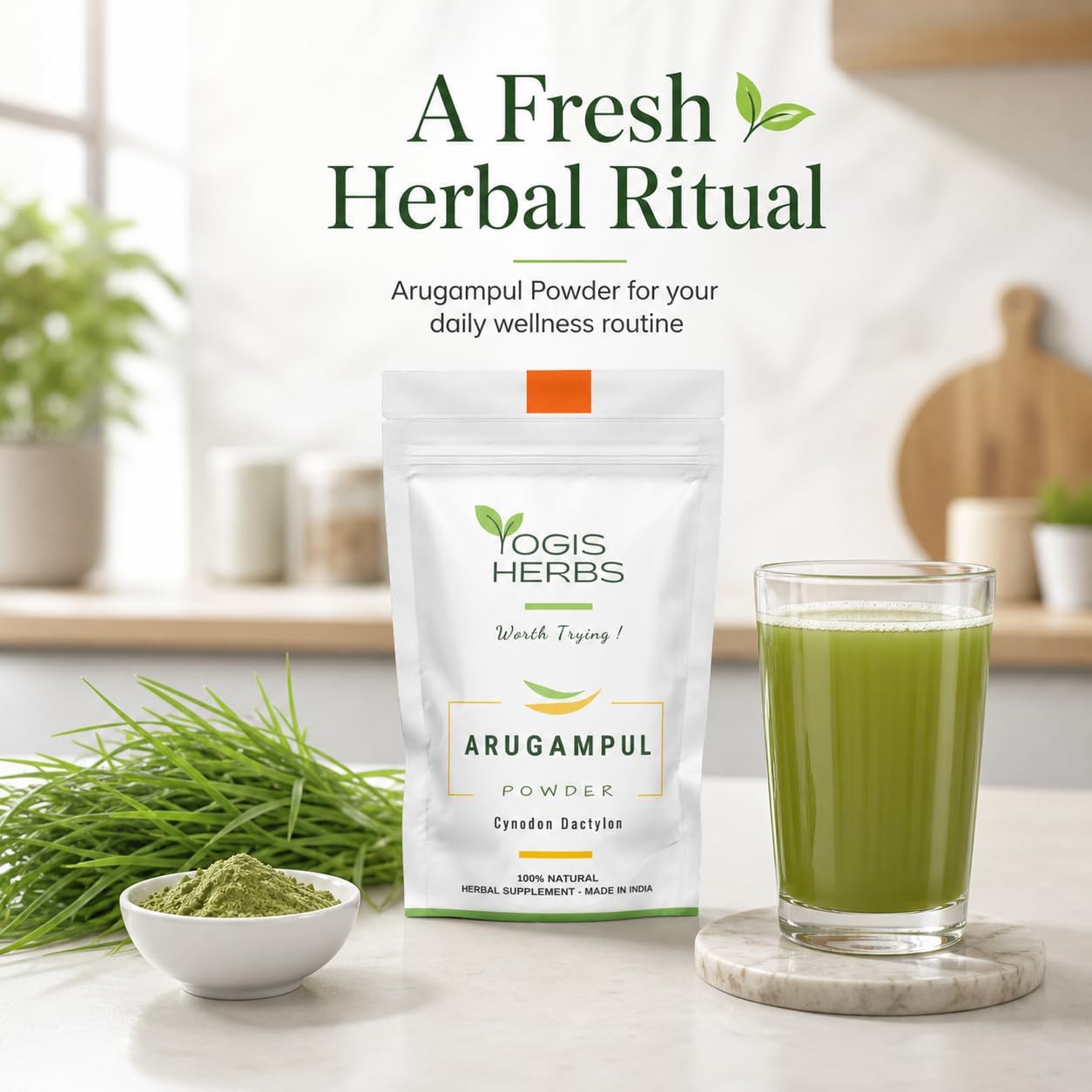 Arugampul Powder - Bermuda Grass Herbal Supplement for Daily Wellness | Hand-Cleaned, Stone-Ground, FSSAI-Certified