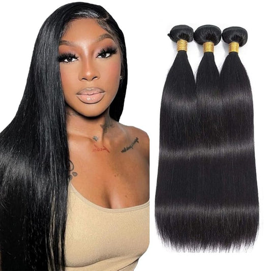 Black Bundles Human Hair Straight Human Hair Bundles Brazilian Virgin Mixed Length 14 16 18 Inch GveoXvo Color 1B Bundle Hair Weave