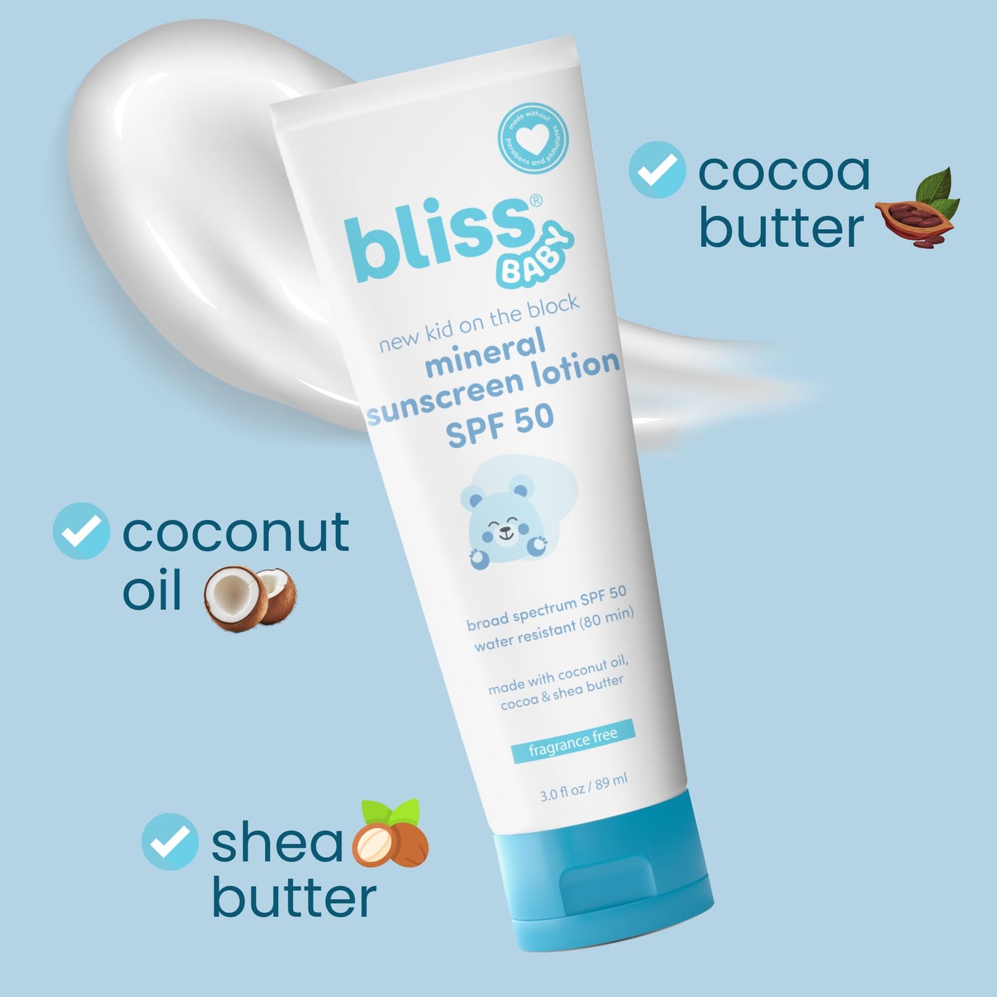 Bliss Baby Sunscreen, Premium SPF 50 Sunscreen Mineral Lotion, Natural Zinc Oxide, Hypoallergenic, Non-toxic, Water-Resistant, Vegan, Sensitive Skin - For Babies, Toddlers, Kids & Whole Family