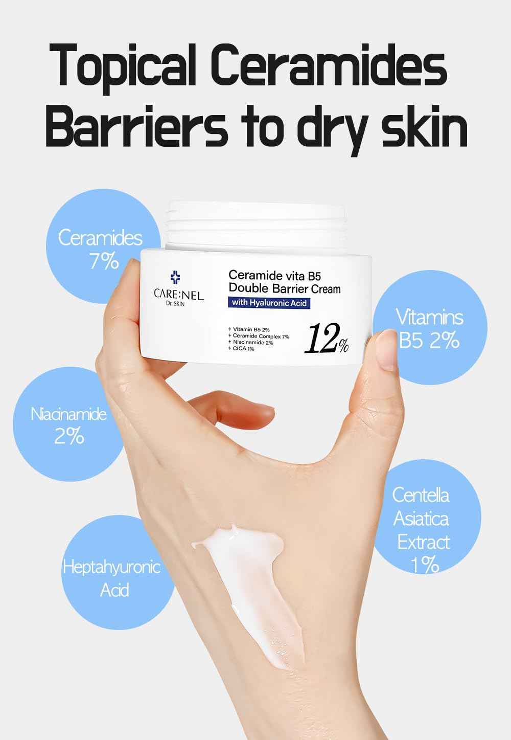 CARE:NEL Ceramide Vita B5 Double Barrier Cream 1.7 fl.oz - Pantothenic Acid, Vitamin Intensive Moisturizing for Face, Facial Moisturizer