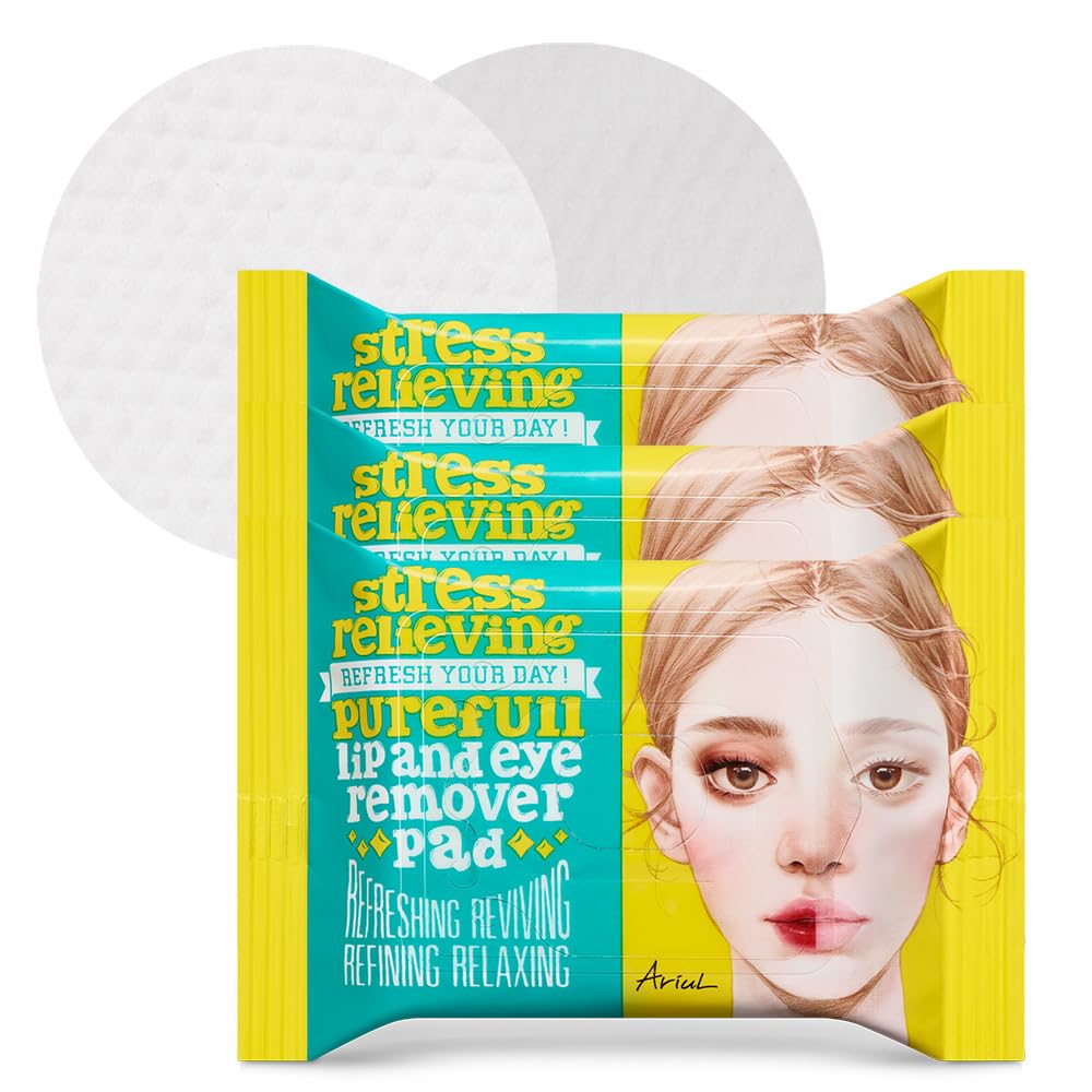 Ariul Purefull Lip & Eye Makeup Remover Pads – Oil-Infused Dual-Sided Pads, Gentle Exfoliation, Travel Friendly Compact Size, Korean Skincare (30 Pads x 3 Pack)