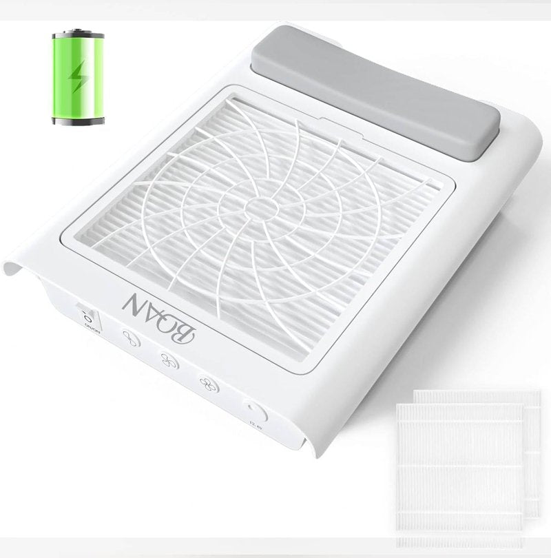 Nail Dust Collector - Professional Rechargeable Vacuum Fan for Nail Techs | Includes 2 Reusable Filters