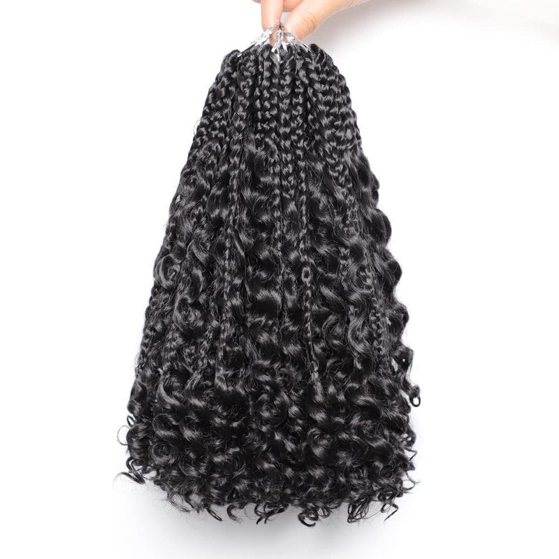 VIOLET 12 Inch Boho Box Braids Crochet Hair Goddess Box Braids Crochet Hair Prelooped Crochet Hair with Curly Ends Crochet Braiding Hair for Black Women (12 Inch, 7Packs, 1B/Gray)