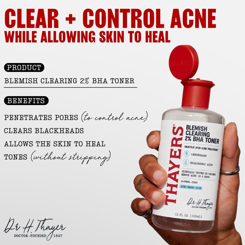 Thayers Blemish Clearing Toner - 2% Salicylic Acid Acne Treatment | Soothing Skin Care, 12 Fl Oz