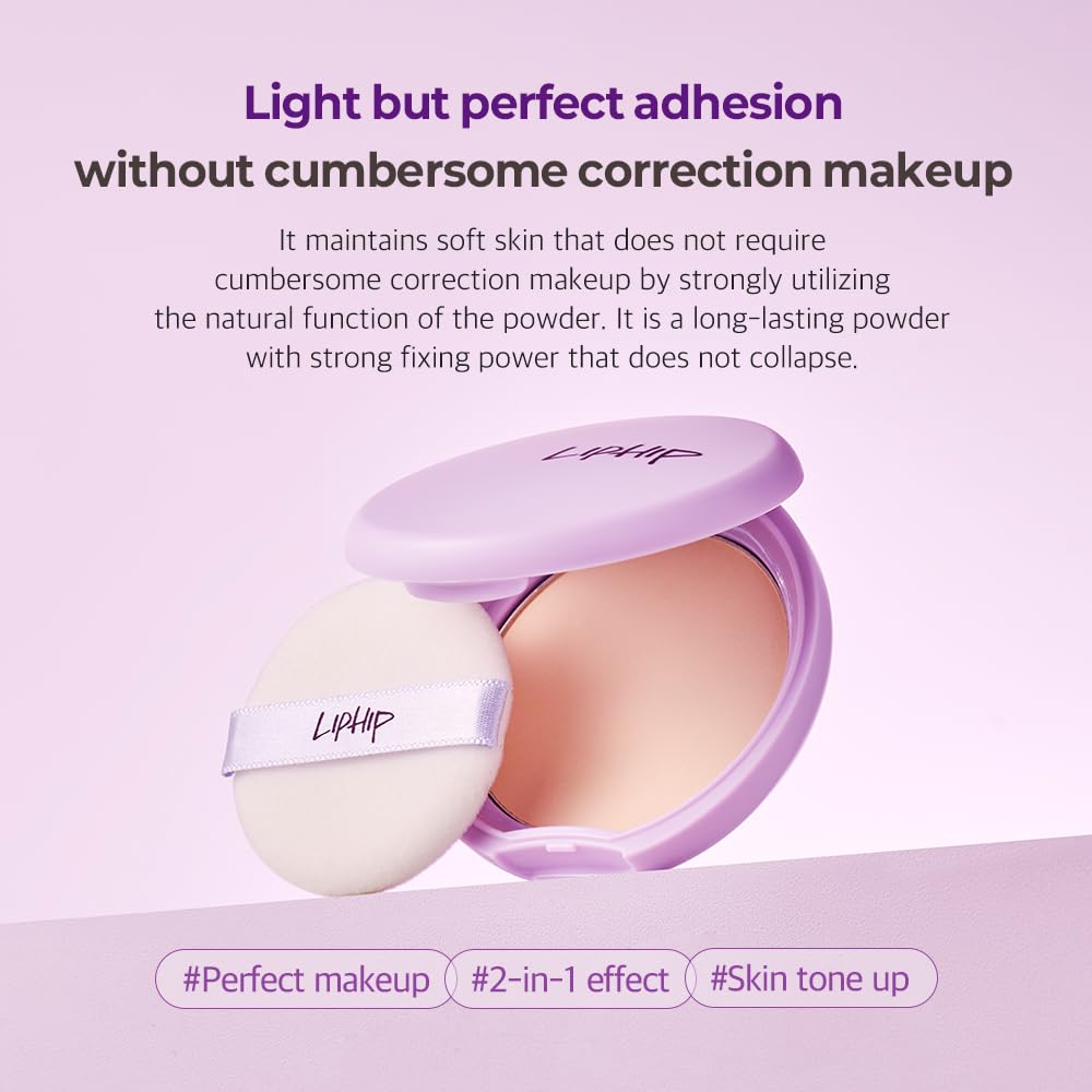 LIPHIP Blur Powder Pact - Pressed Powder Compact with Mirror and Puff Makeup Setting, Blurs Fine Lines & Imperfections, All Day Wear, Perfect for On The Go, Face Sebum Oil Control (03.Natural, One)