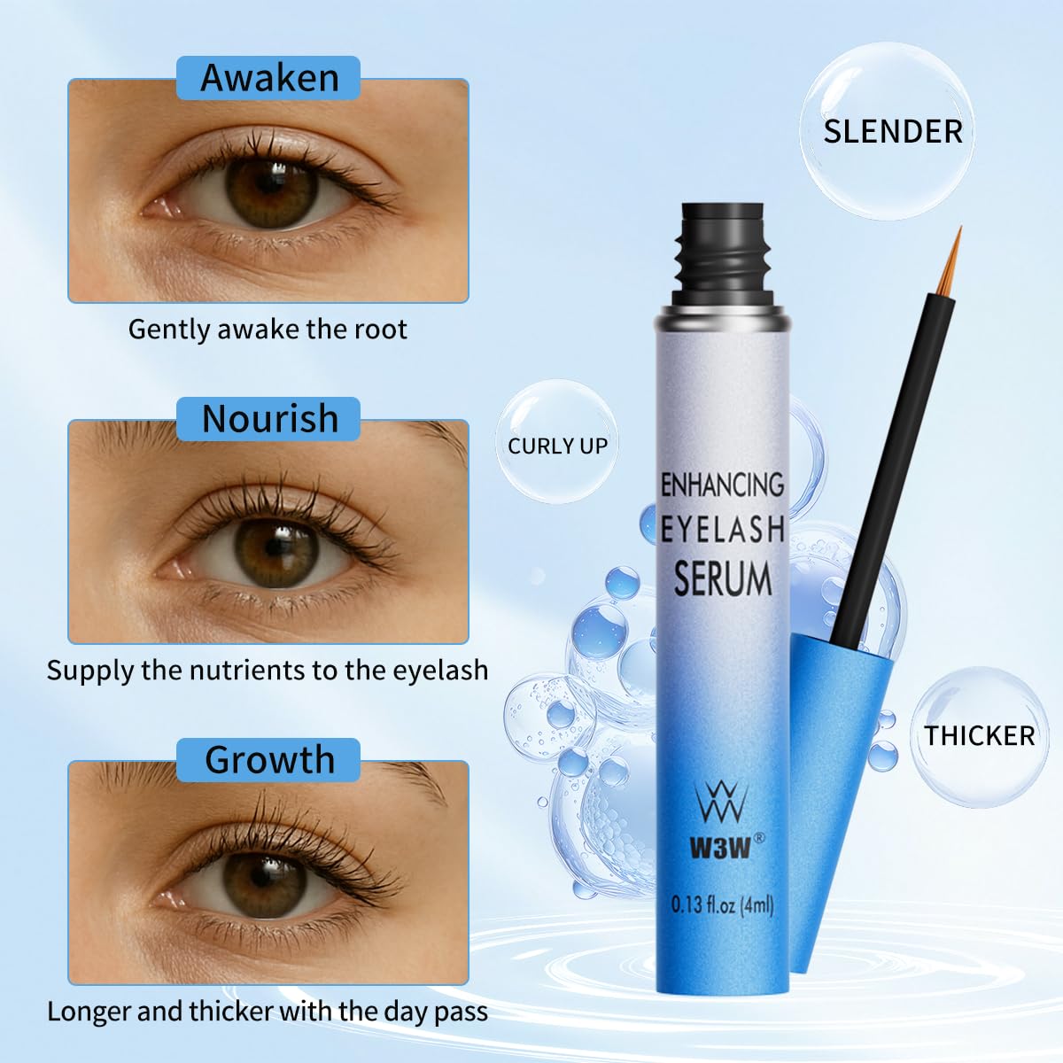 W3W Lash Serum - Eyelash Growth Serum with Advanced Formula to Boost Longer, Thicker Fuller Looking Lashes Nourishing Lash For Eyelash Growth Vegan & Cruelty-Free for Sensitive Eyes 4ml