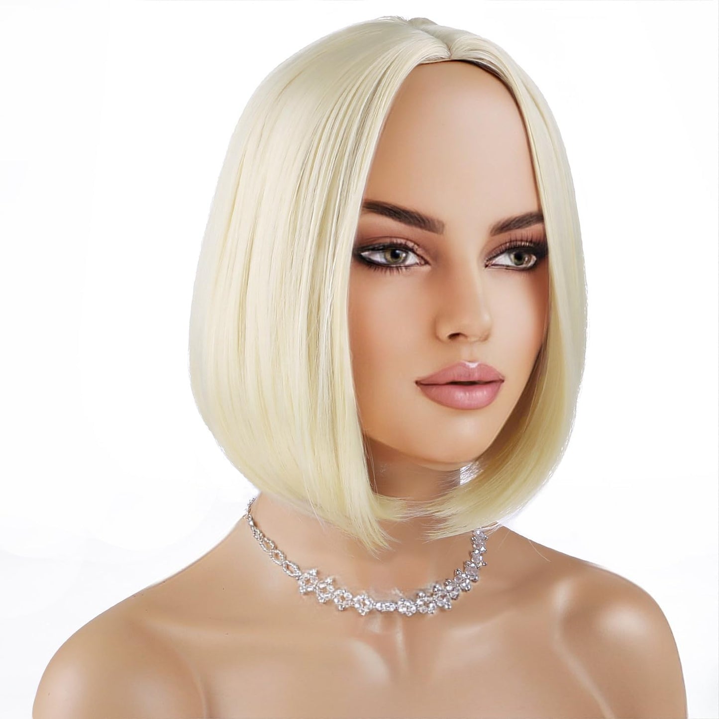 PATTNIUM Short Blonde Bob Wig Light Blonde Wig for Women Straight Blonde Bob Wig Heat Resistant Synthetic Natural Looking Wig with Wig Cap