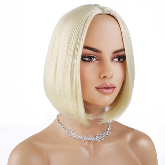 PATTNIUM Short Blonde Bob Wig Light Blonde Wig for Women Straight Blonde Bob Wig Heat Resistant Synthetic Natural Looking Wig with Wig Cap