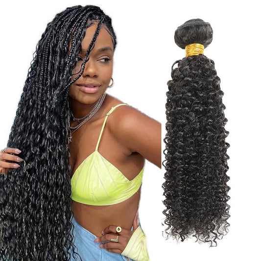 PXCPXC Human Hair Bundles Water Wave Full and Thick for Women Curly Burmese Human Hair Bundles 100% Unprocessed Wet and Wavy Hair Bundles Natural Black Color(18 inch)
