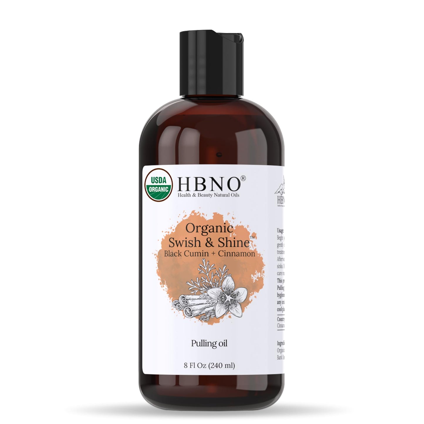 HBNO Black Cumin & Cinnamon Bark Pulling Organic Oil 8oz (240ml) Value Size - Ideal for everyday use as a mouth freshener